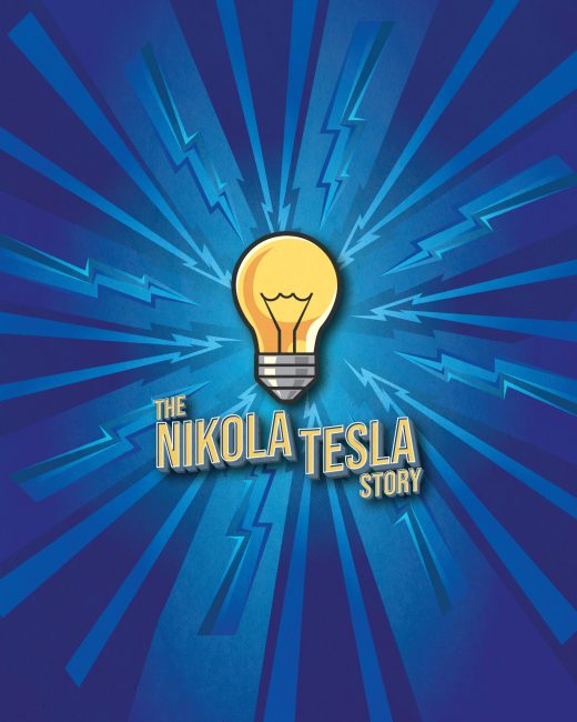 blue background with The Nikola Tesla story text