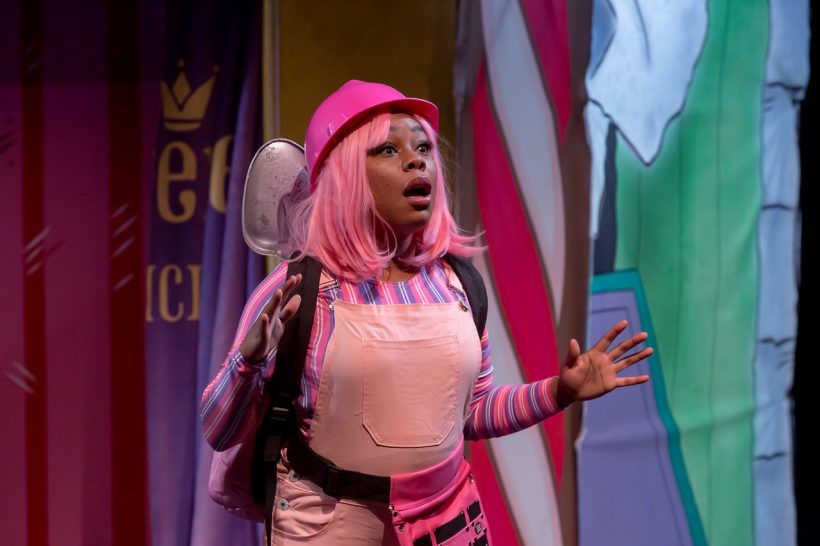 woman in pink costume and pink wig
