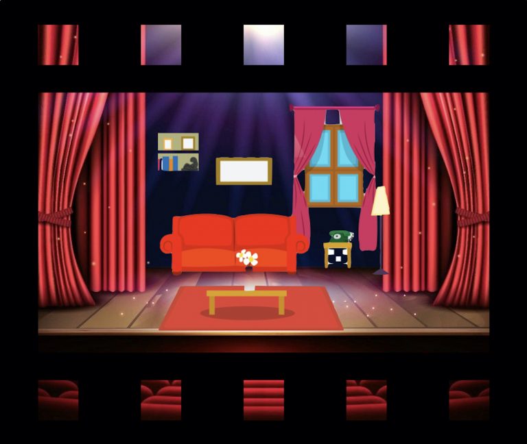 model of stage with couch and window