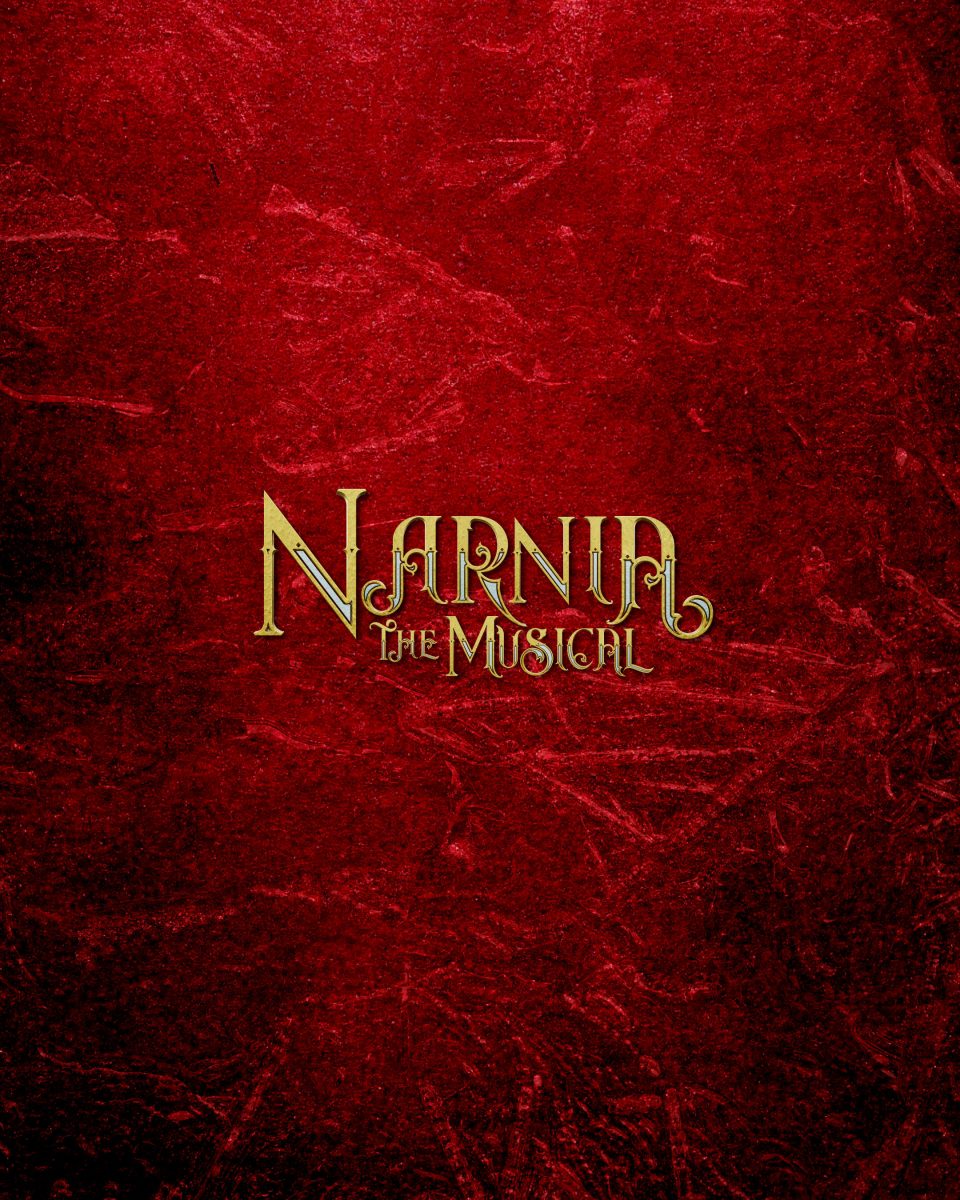 red velvet background with Narnia text