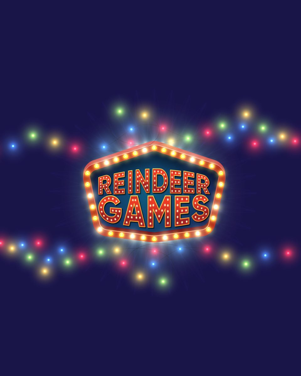 navy background with christmas lights and Reindeer Games text
