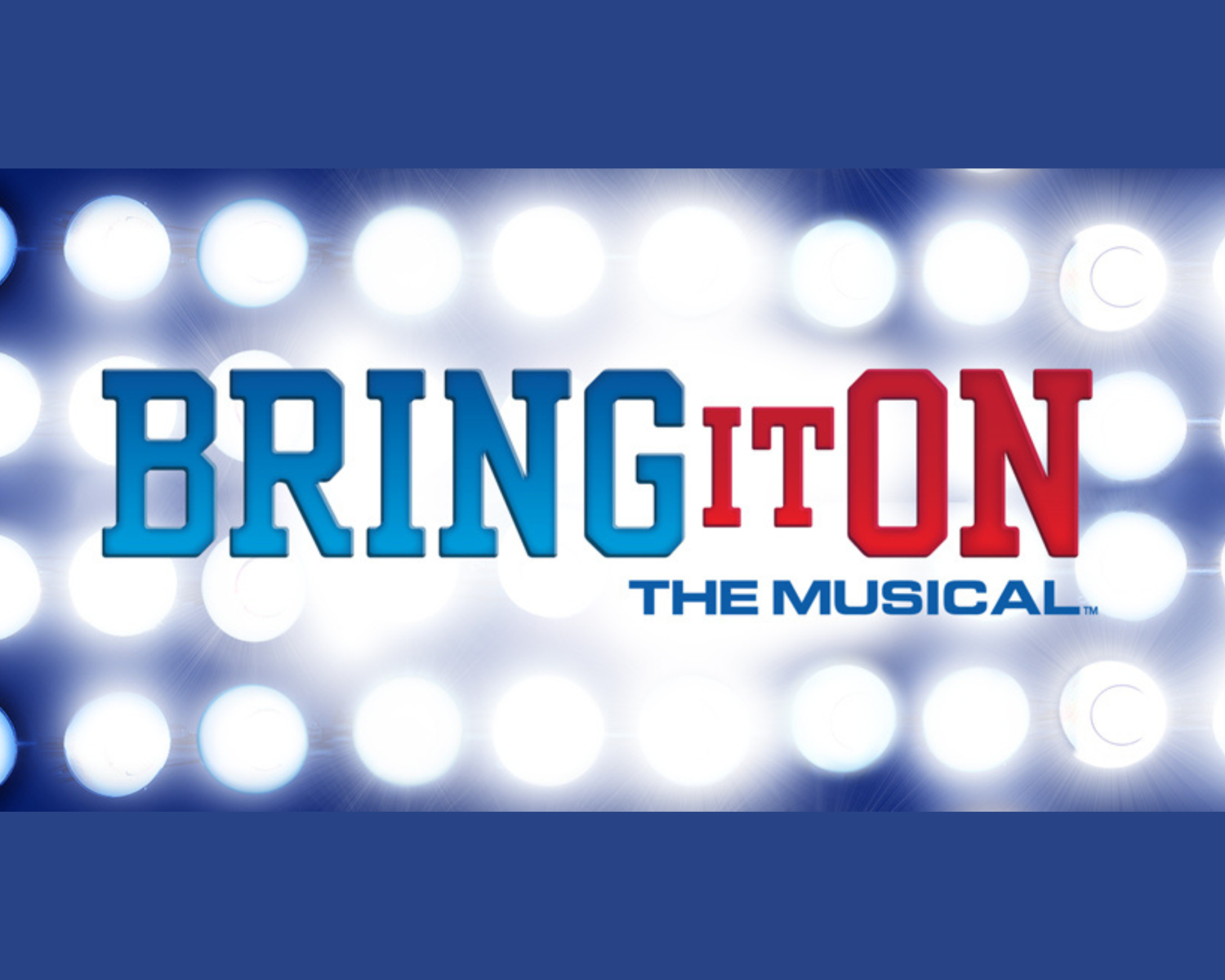 bring it on the musical logo with circle lights and blue background