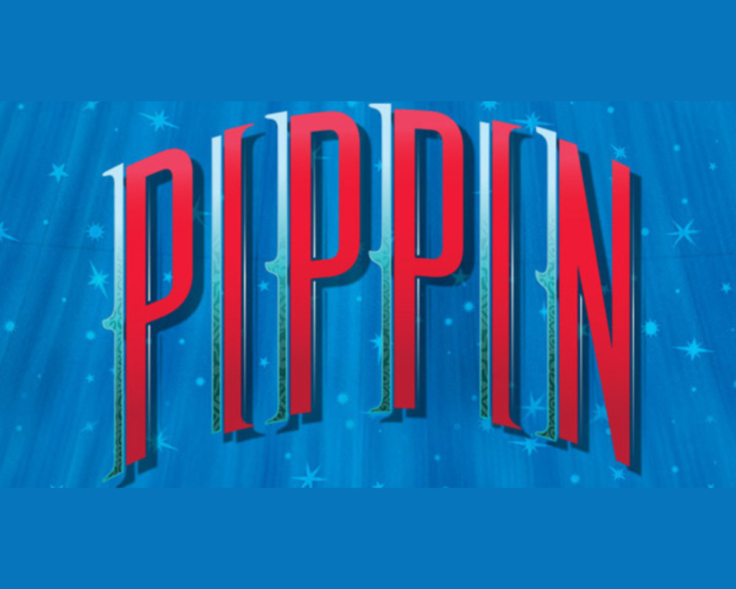 pippin in red letters on blue background