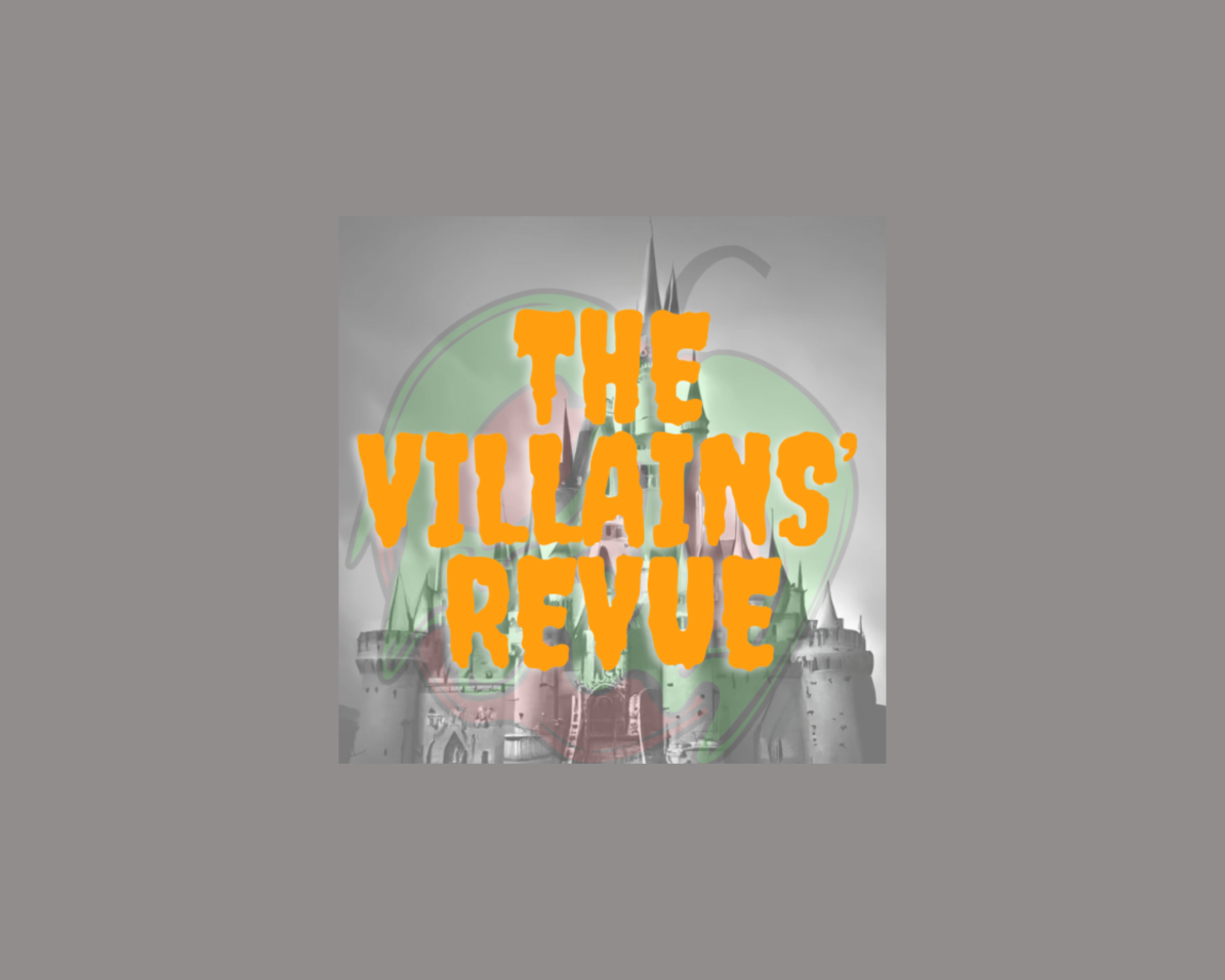 The villains’ revue logo with grey backgorund
