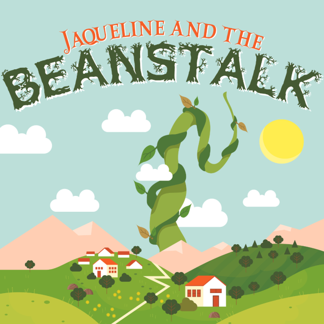 Jaqueline and the Beanstalk Logo with sky and town background